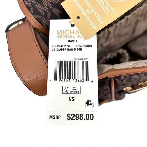 NWT MICHAEL Michael Kors Large Monogram Print Diaper Bag in Brown/acorn - Picture 9 of 9